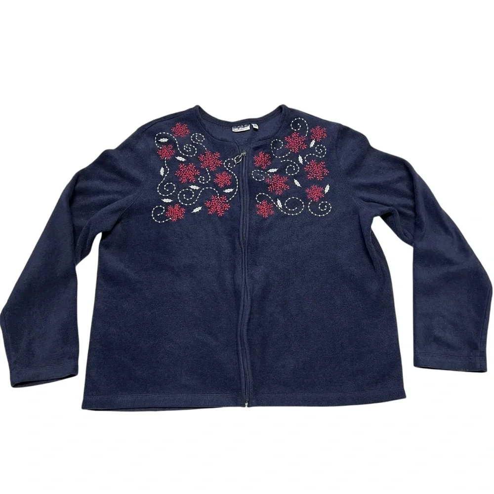 Croft & Barrow - Womens Snowflake Fleece Zip Up Sweater Sz. LG/XL